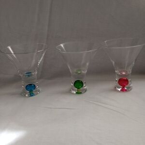 Set of 3 Vintage Cocktail/Martini Glasses With Bubble Spheres In Bases